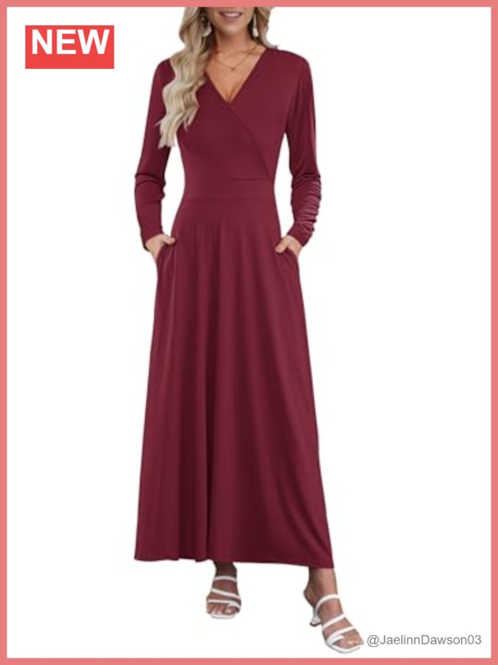 Long Sleeve Maxi Dress V Neck Wrap Formal Wedding Guest